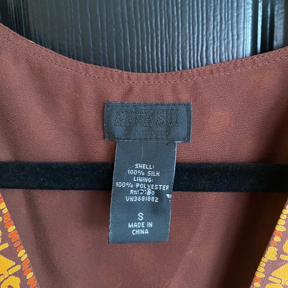 Anthropologie Anna Sui Silk Wrap Dress Brown Geometric Art Nouveau Boho-Size S - Picture 4 of 8